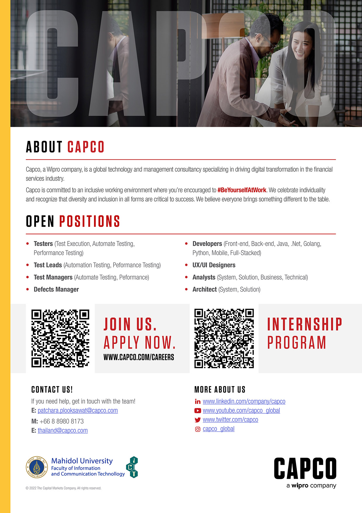 Job Vacancies and Internship Program from CAPCO ไอซีที มหิดล